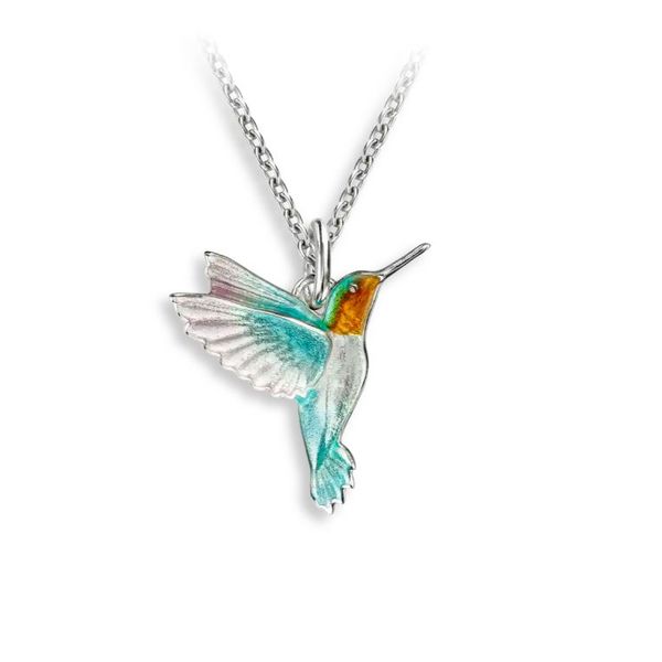 Sterling Silver Turquoise Vitreous Enamel Hummingbird Pendant Length 20 Inches Quality Gem LLC Bethel, CT