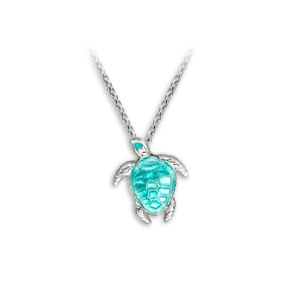Sterling Silver Rhodium Plated Green Enamel Turtle Pendant Length 18 Inches Quality Gem LLC Bethel, CT