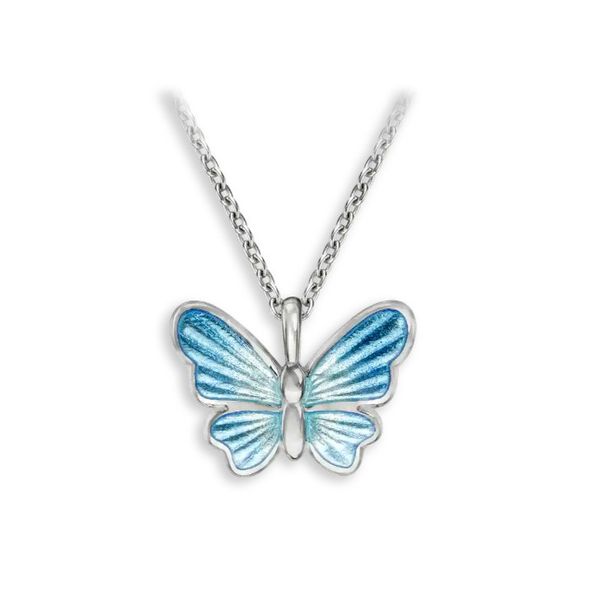 Sterling Silver Rhodium Plated Blue Enamel Butterfly Pendant Length 18 Adjustable Quality Gem LLC Bethel, CT