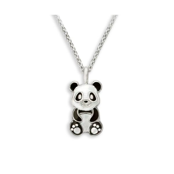 Sterling Silver Rhodium Plated Black And White Enamel Panda Bear Pendant Length 18 Adjustable Quality Gem LLC Bethel, CT