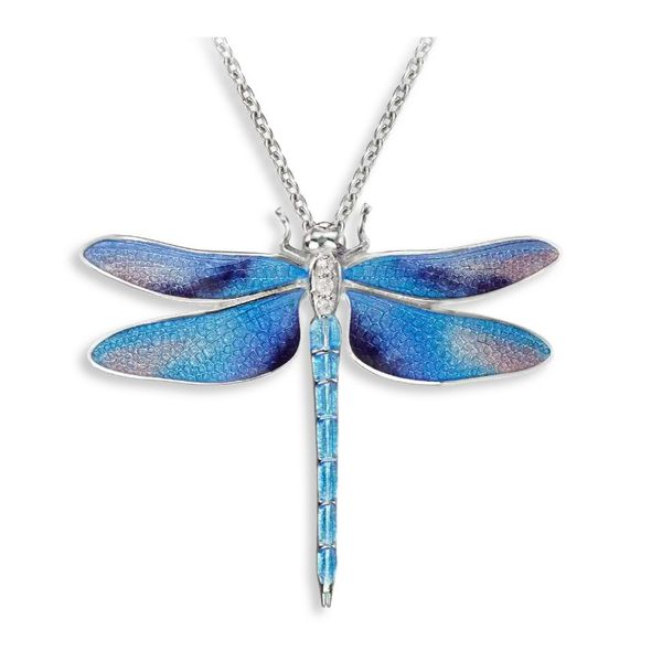 Sterling Silver Rhodium Plated Blue Purple Enamel Dragonfly Pendant Length 20 Adjustable Quality Gem LLC Bethel, CT