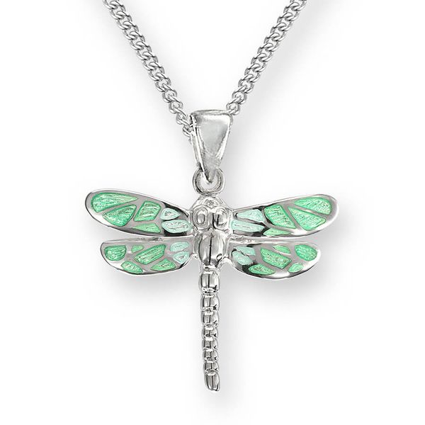 Sterling Silver Green Enamel Dragonfly Pendant Length 20 Inches Adjustable Quality Gem LLC Bethel, CT
