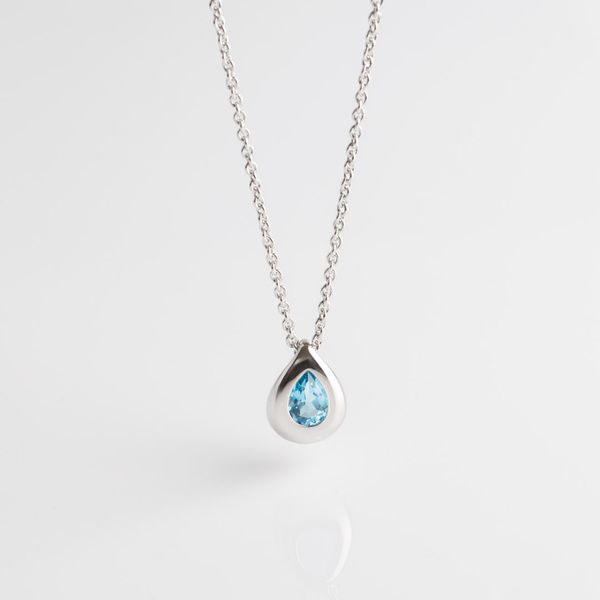 Sterling Silver Rhodium Plated Coast Pebble Swiss Blue Topaz Pendant Length 18 Inches Image 2 Quality Gem LLC Bethel, CT