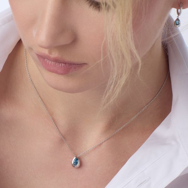 Sterling Silver Rhodium Plated Coast Pebble Swiss Blue Topaz Pendant Length 18 Inches Image 3 Quality Gem LLC Bethel, CT