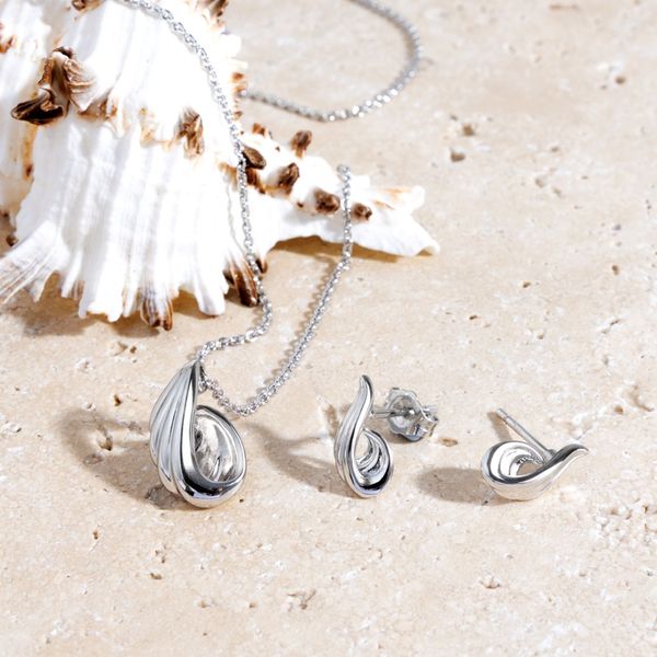 Sterling Silver Rhodium Plated Océane Shell Wave Pendant Length 18 Inches Image 2 Quality Gem LLC Bethel, CT