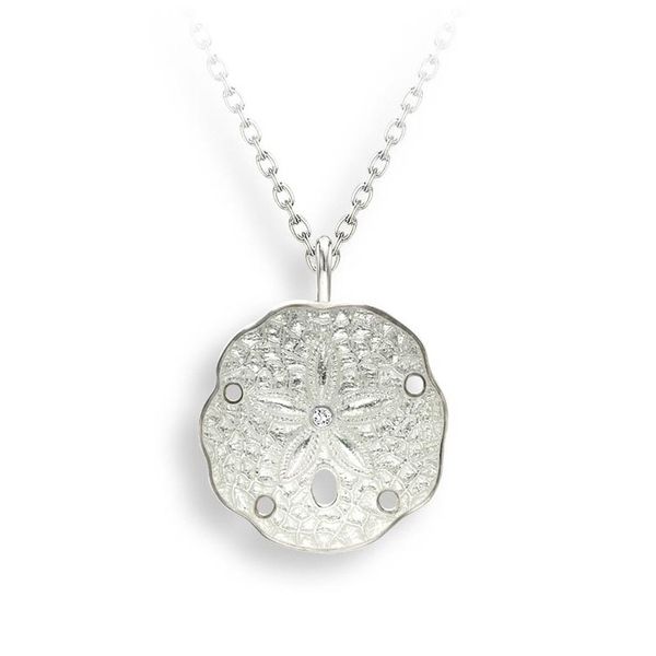 Sterling Silver Rhodium Plated White Enamel Sand Dollar Pendant Adjustable Length 20 Quality Gem LLC Bethel, CT