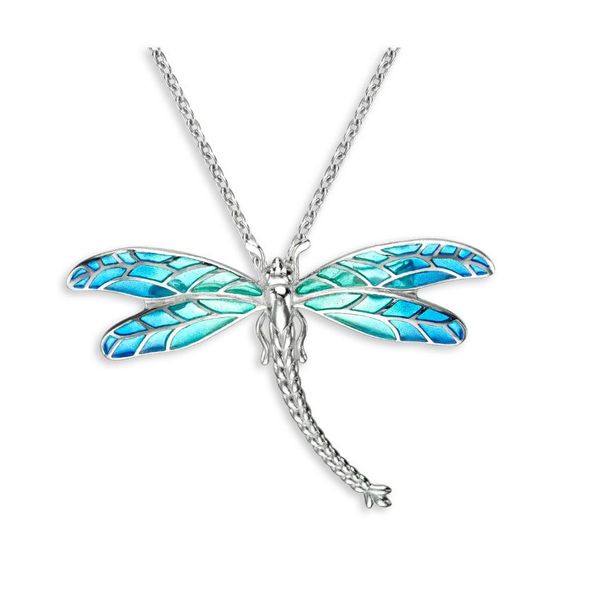 Sterling Silver Rhodium Plated Blue Plique-A-Jour Dragonfly Pendant Length 20 Inches Adjustable Quality Gem LLC Bethel, CT