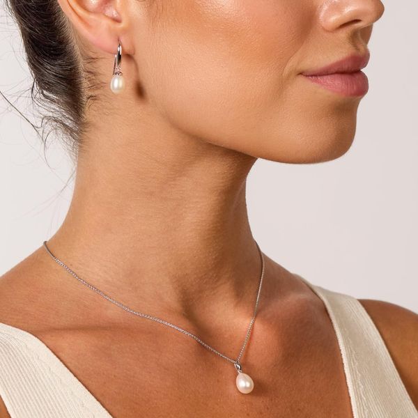 Sterling Silver Rhodium Plated Revival Classic Pearl Pendant Length 20 Inches Image 3 Quality Gem LLC Bethel, CT