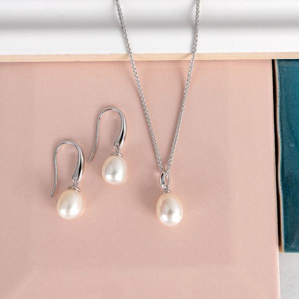Sterling Silver Rhodium Plated Revival Classic Pearl Pendant Length 20 Inches Image 4 Quality Gem LLC Bethel, CT