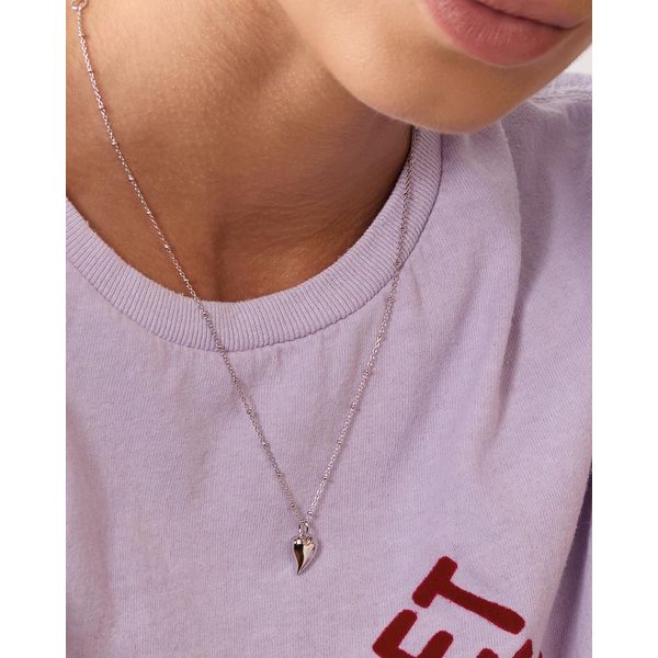 Sterling Silver Rhodium Plated Desire Kiss Midi Heart Ball Chain Pendant Length 18 Inches Image 2 Quality Gem LLC Bethel, CT