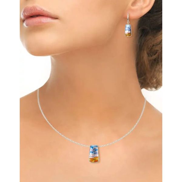 Sterling Silver Rhodium Plated Enamel Sunset Aurora Pendant Adjustable Length 20 Inches Image 2 Quality Gem LLC Bethel, CT