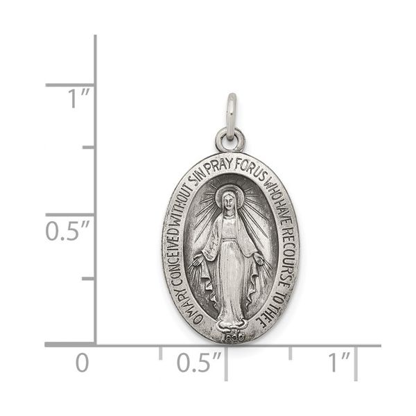 Sterling Silver Antiqued Miraculous Medal Pendant Image 4 Quality Gem LLC Bethel, CT