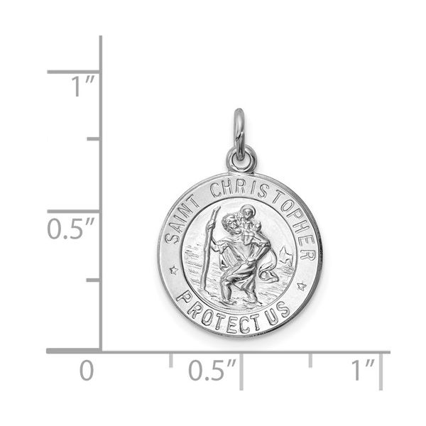 Sterling Silver Round Saint Christopher Medal Pendant Image 2 Quality Gem LLC Bethel, CT