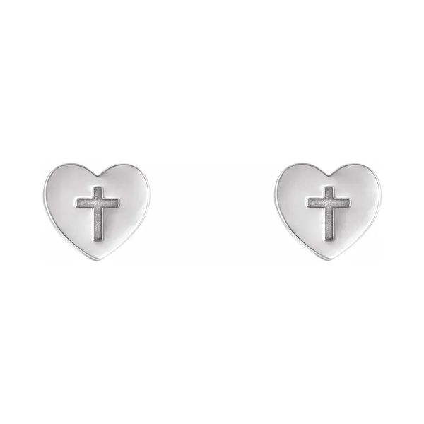 Sterling Silver Cross Heart Stud Earrings Quality Gem LLC Bethel, CT
