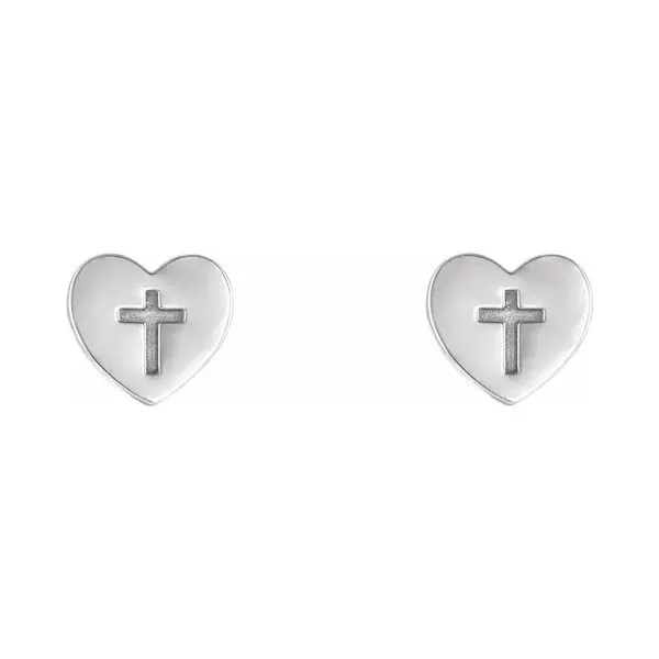 Sterling Silver Cross Heart Stud Earrings Quality Gem LLC Bethel, CT