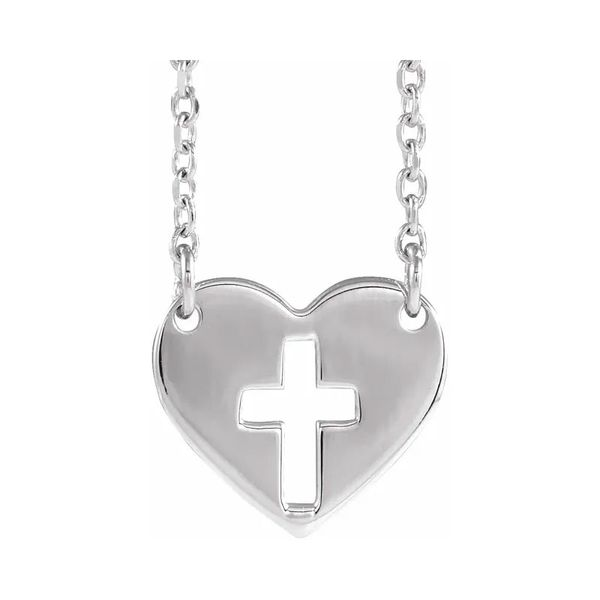 Sterling Silver Heart With Cut Out Cross Necklace Image 2 Quality Gem LLC Bethel, CT