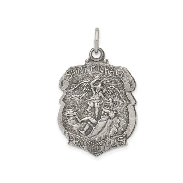 Sterling Silver Antiqued St. Michael Badge Medal Pendant Quality Gem LLC Bethel, CT