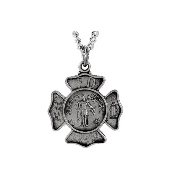 Sterling Silver Oxidized St Florian Medal Pendant Length 24 Inches Quality Gem LLC Bethel, CT