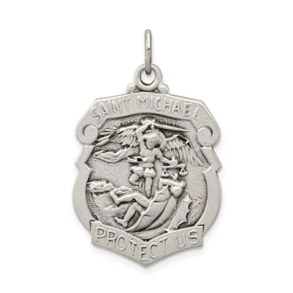 Sterling Silver Diamond Cut Antiqued St. Michaels Medal Pendant Quality Gem LLC Bethel, CT