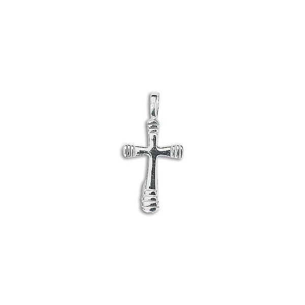 Sterling Silver Solid Small Flat Flair With Lines Cross Pendant Quality Gem LLC Bethel, CT
