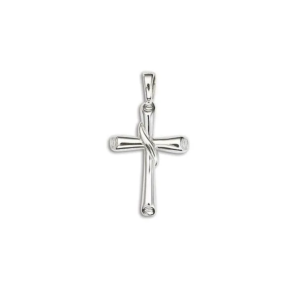 Sterling Silver 1/2 Round Flair Scroll Cross Pendant Quality Gem LLC Bethel, CT