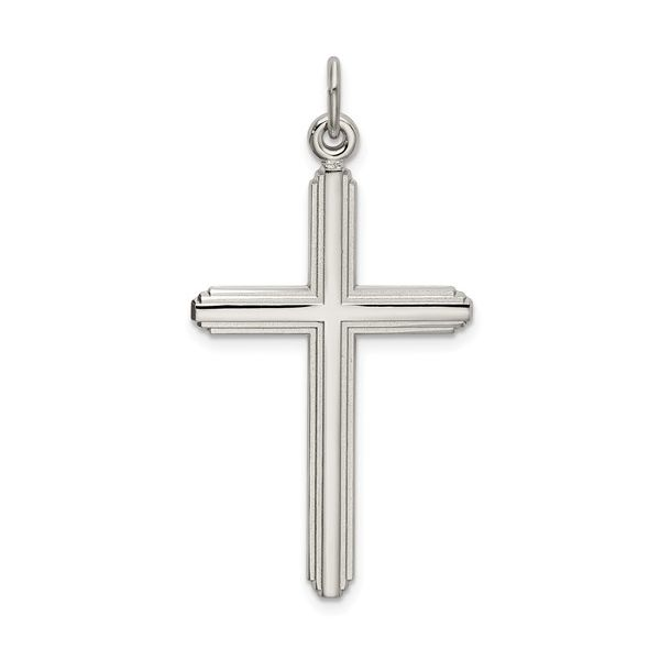 Sterling Silver Platinum Plated Satin And Polished Grooved Cross Pendant Quality Gem LLC Bethel, CT