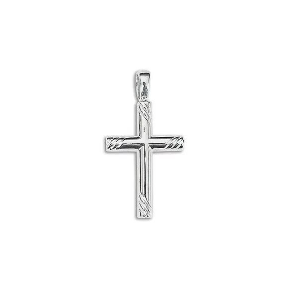Sterling Silver Medium Half Round Grooved Cross Pendant Quality Gem LLC Bethel, CT