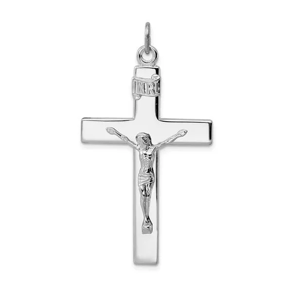 Sterling Silver Platinum Plated INRI Crucifix With Lord's Prayer Pendant Quality Gem LLC Bethel, CT