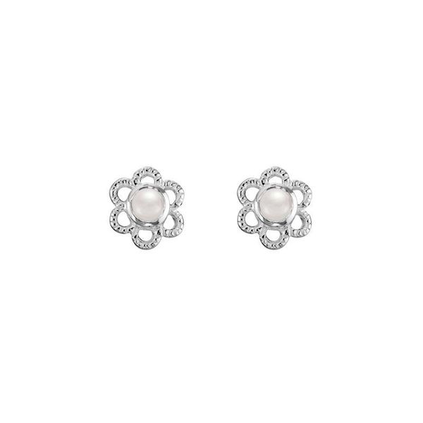 Sterling Silver Pearl June Mini Flower Stud Earrings Quality Gem LLC Bethel, CT