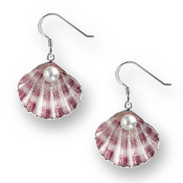 Sterling Silver Freshwater Pearl & Enamel Shell Dangle Earrings Quality Gem LLC Bethel, CT