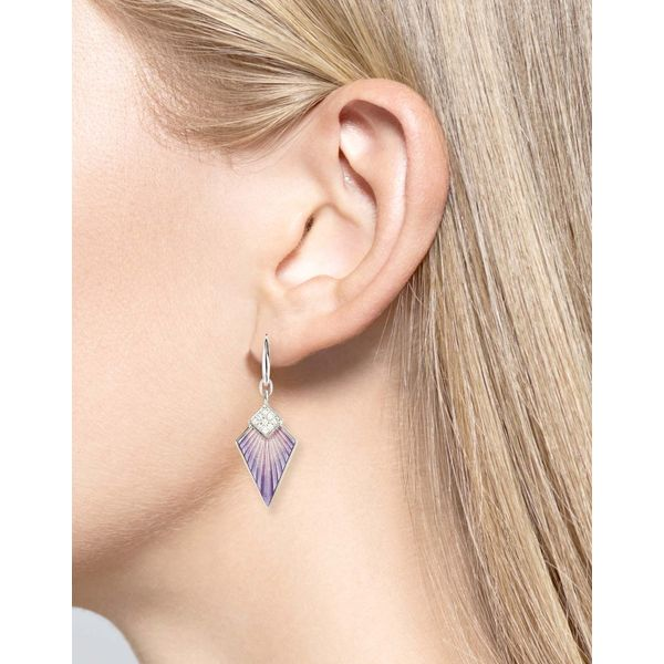 Sterling Silver Purple Enamel Art Deco Dangle Earrings Image 2 Quality Gem LLC Bethel, CT