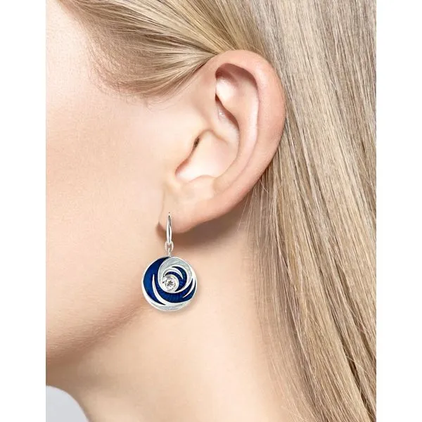 Sterling Silver Navy Blue & Light Blue Enamel Dangle Earrings Image 2 Quality Gem LLC Bethel, CT