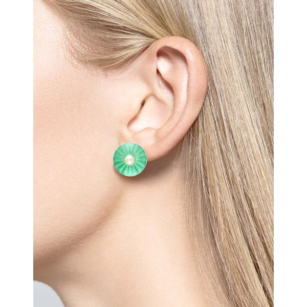 Sterling Silver Freshwater Pearl & Seafoam Green Enamel Stud Earrings Image 2 Quality Gem LLC Bethel, CT