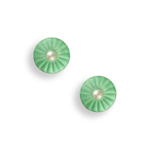 Sterling Silver Freshwater Pearl & Seafoam Green Enamel Stud Earrings Quality Gem LLC Bethel, CT