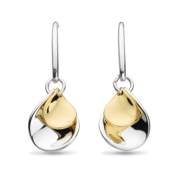 Sterling Silver & 18K Yellow Gold Plate Enchanted Double Petal Gold Plate Drop Earrings Quality Gem LLC Bethel, CT