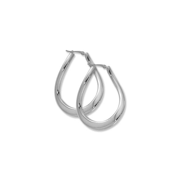 Sterling Silver Curved Teardrop Hoop Earrings Image 2 Quality Gem LLC Bethel, CT