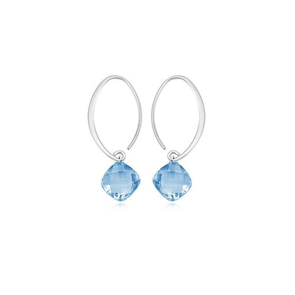 Sterling Silver Sweep Cushion Blue Topaz Dangle Earrings Quality Gem LLC Bethel, CT