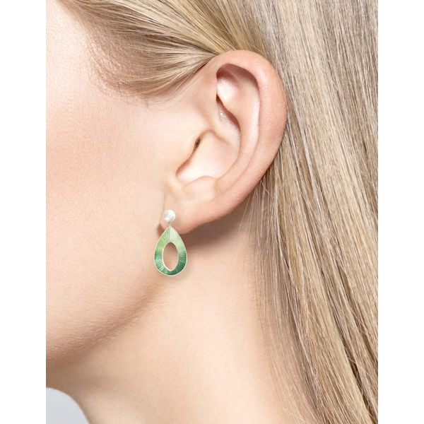 Sterling Silver Freshwater Pearl & Green Enamel Open Earrings Image 2 Quality Gem LLC Bethel, CT