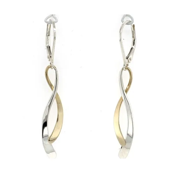 Sterling Silver & 14K Yellow Gold Dancing Water Leverback Earrings Image 2 Quality Gem LLC Bethel, CT