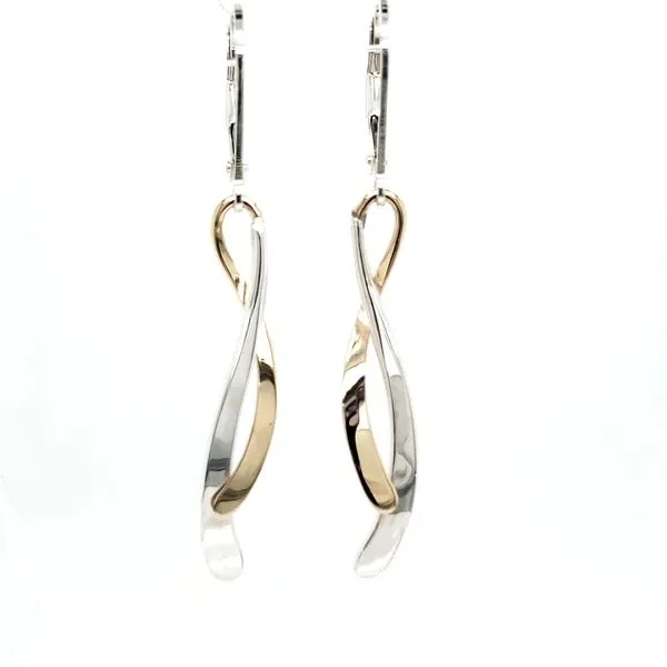 Sterling Silver & 14K Yellow Gold Dancing Water Leverback Earrings Quality Gem LLC Bethel, CT