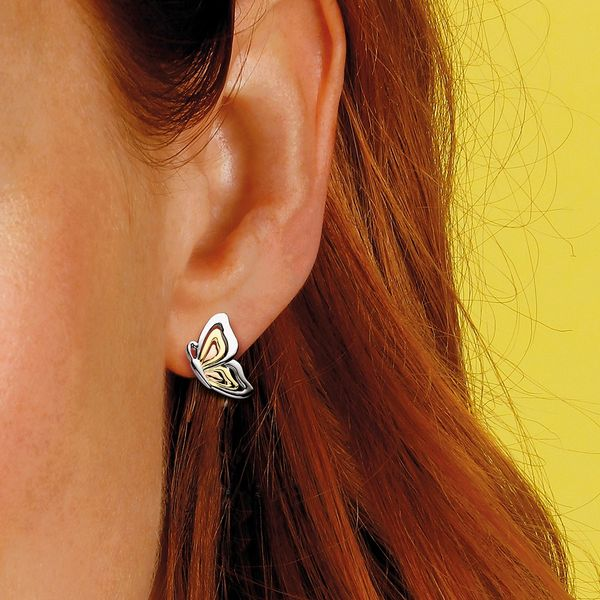 Sterling Silver Blossom Flyte Butterfly Tricolor Stud Earrings Image 2 Quality Gem LLC Bethel, CT