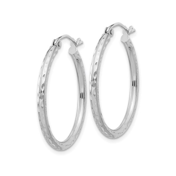Sterling Silver Rhodium-Plated 2mm Diamond Cut Hoop Earrings Image 2 Quality Gem LLC Bethel, CT