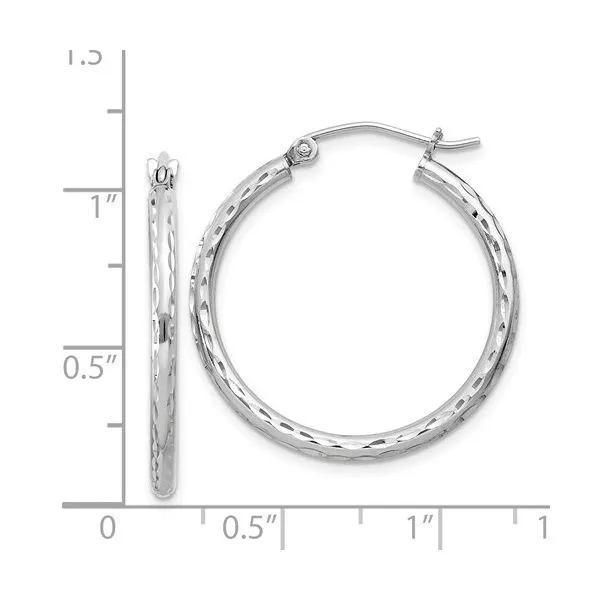 Sterling Silver Rhodium-Plated 2mm Diamond Cut Hoop Earrings Image 3 Quality Gem LLC Bethel, CT