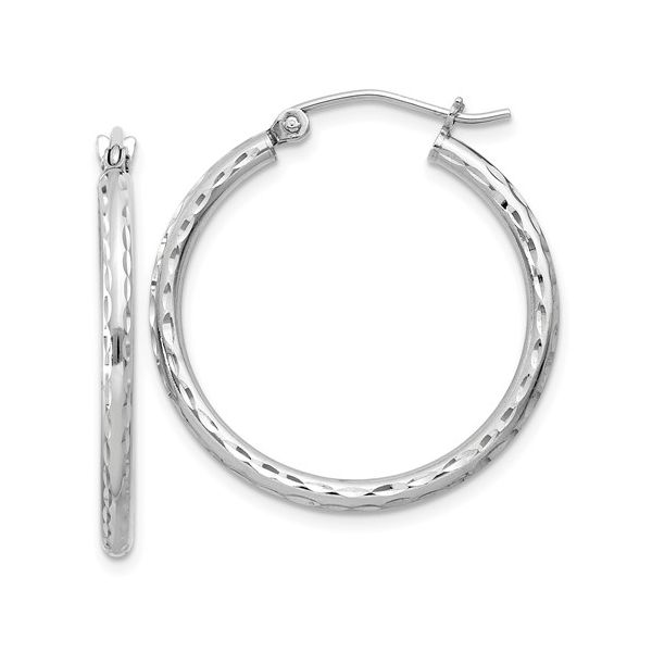 Sterling Silver Rhodium-Plated 2mm Diamond Cut Hoop Earrings Quality Gem LLC Bethel, CT