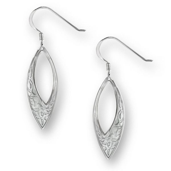 Sterling Silver Gray Enamel Open Marquise Dangle Earrings Quality Gem LLC Bethel, CT