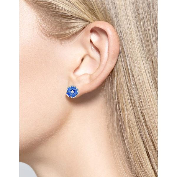 Sterling Silver Blue Enamel Rose Stud Earrings Image 2 Quality Gem LLC Bethel, CT