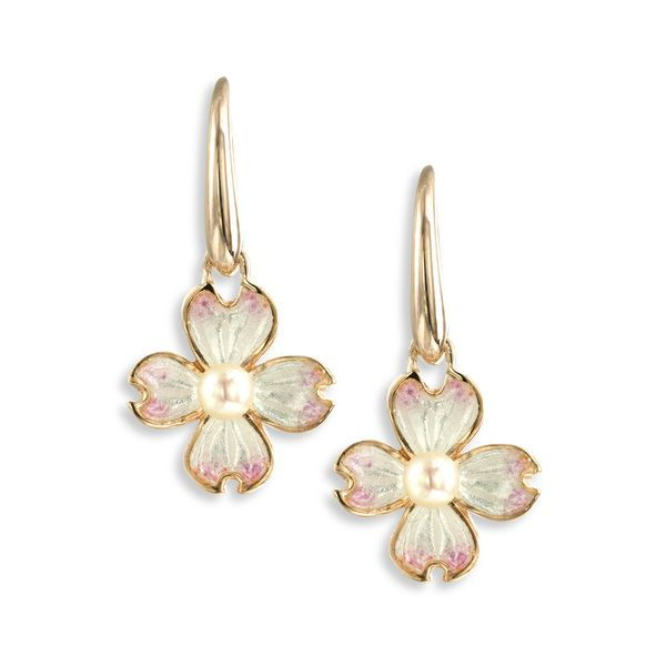 Rose Gold Plated Sterling Silver Dogwood & Pearl Dangle Earrings Quality Gem LLC Bethel, CT