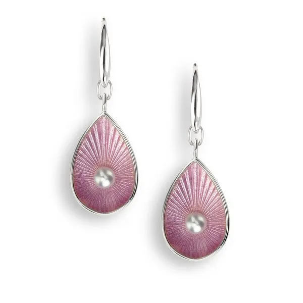 Sterling Silver Pink Enamel Tear Drop Dangle Earrings Quality Gem LLC Bethel, CT