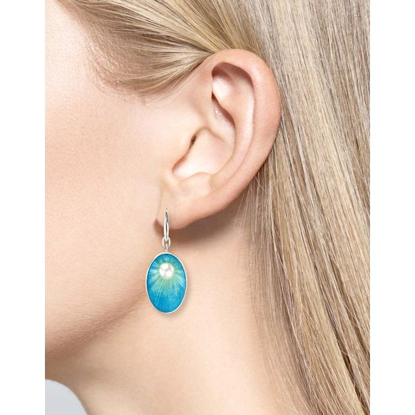 Sterling Silver Blue Enamel & Pearl Dangle Earrings Image 2 Quality Gem LLC Bethel, CT