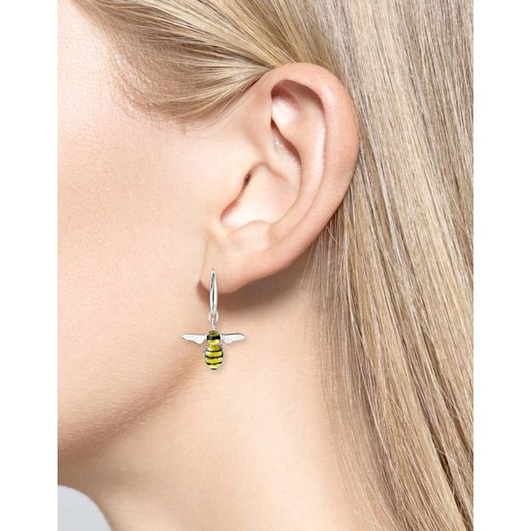 Sterling Silver Enamel Bee Dangle Earrings Image 2 Quality Gem LLC Bethel, CT